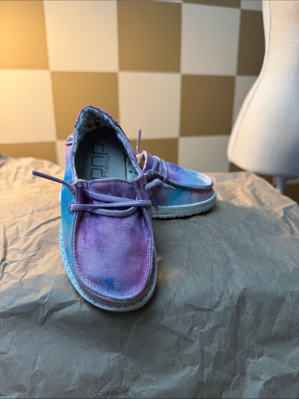 Hey Dude Kids Tie-Dye Canvas Sneakers in Purple and Blue